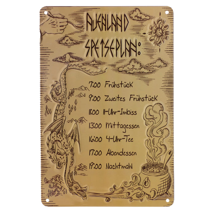 Blechschild Auenland Speiseplan: sieben Mahlzeiten am Tag