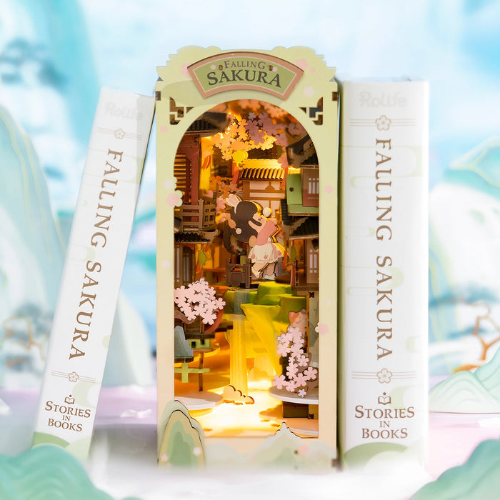 Kit di costruzione in legno Book Nook – Cascata di fiori di ciliegio 