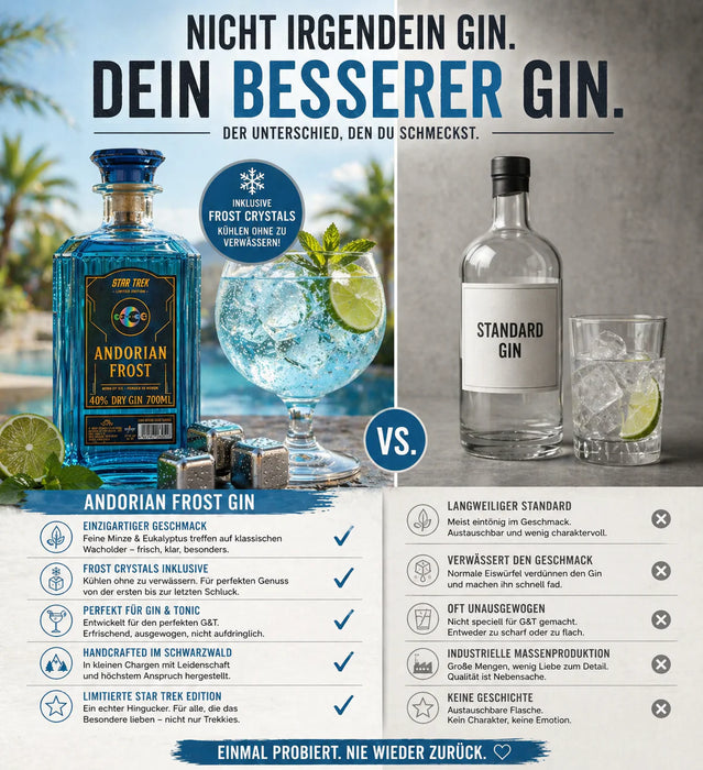 Set Star Trek Andorian Frost Gin con Cubitos de Hielo de Acero Inoxidable