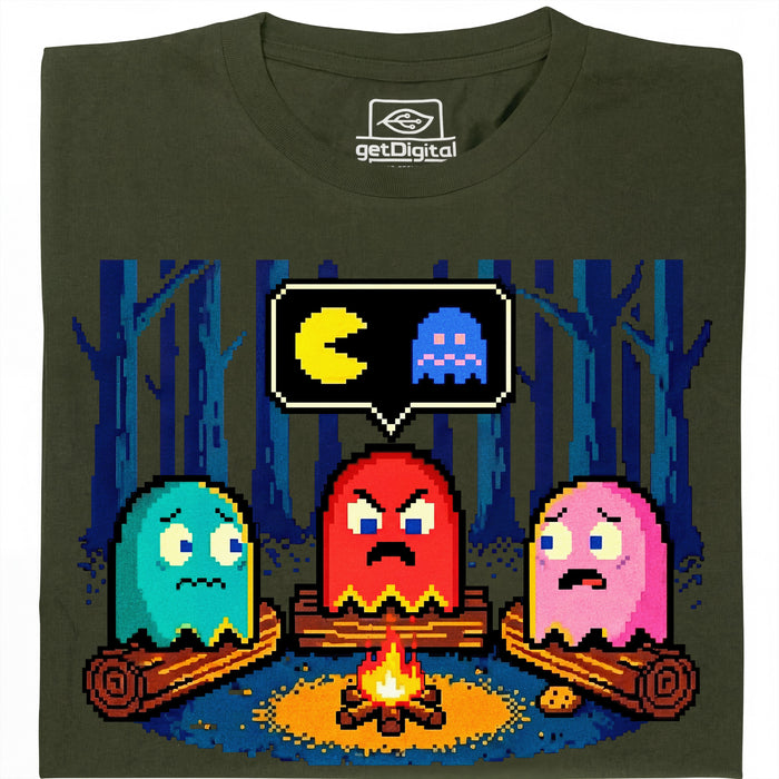 8-Bit Kampvuur - Vooraanzicht T-Shirt Donkergroen