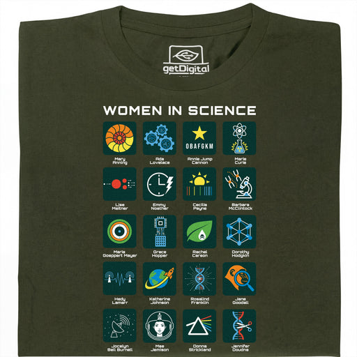 Women in Science - 20 Pioniere della Scienza - Vista principale T-Shirt Verde Scuro