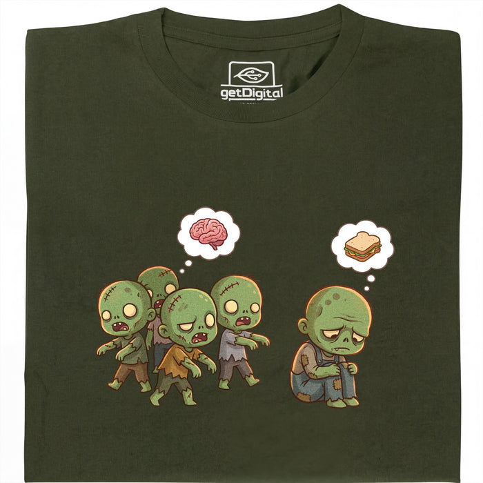 Zombie Vegetarian - Vista frontal Camiseta Verde Oscuro