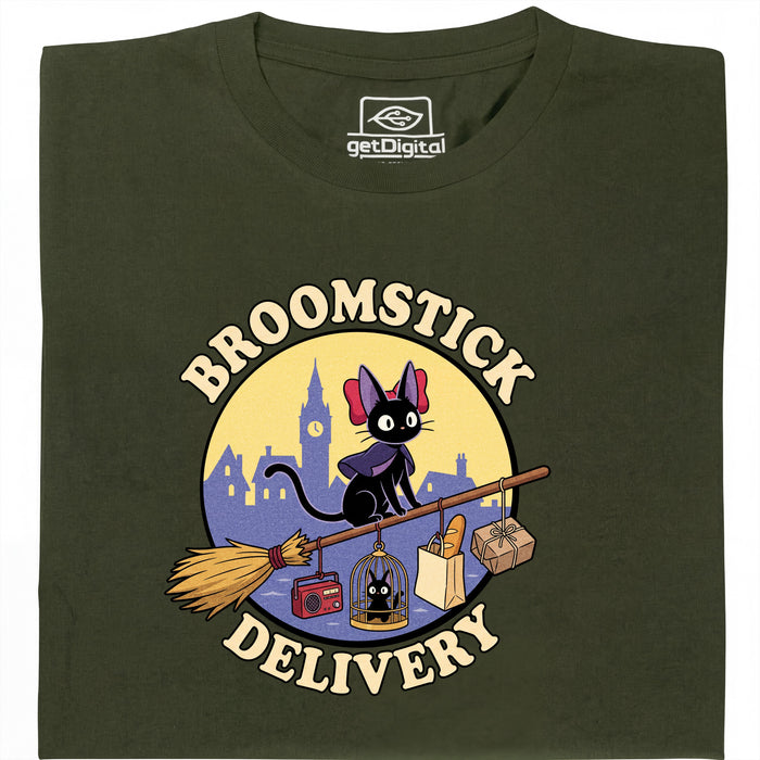 Broomstick Delivery - The Cat Takes Over the Delivery Service - Main view T-Shirt Dark Green