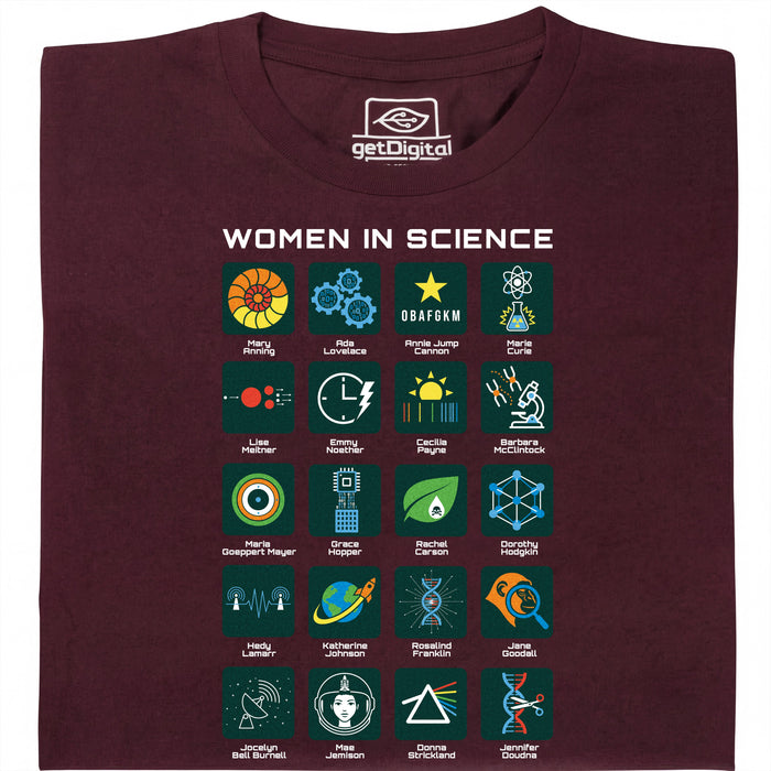Women in Science - 20 Pioniere della Scienza - Vista principale T-Shirt Rosso Scuro