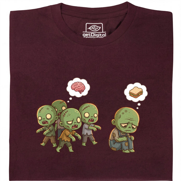 Zombie Vegetarian - Vista frontal Camiseta Rojo Oscuro