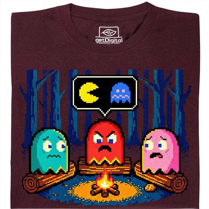 8-Bit Kampvuur - Vooraanzicht T-Shirt Donkerrood
