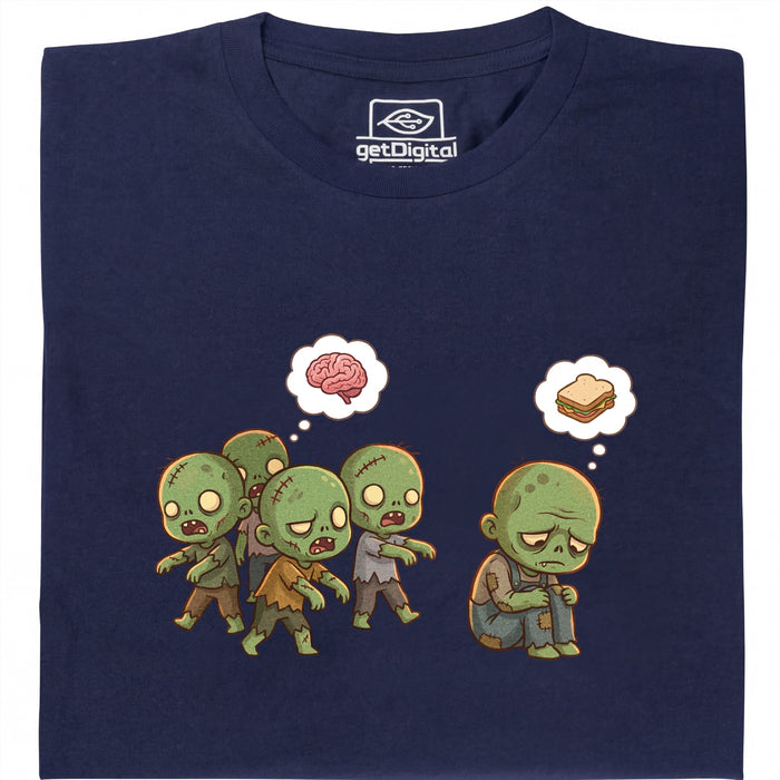 Zombie Vegetarian - Vista frontal Camiseta Azul Marino