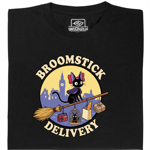 Broomstick Delivery - El Gato se Hace Cargo del Servicio de Entrega - Vista principal Camiseta Negro