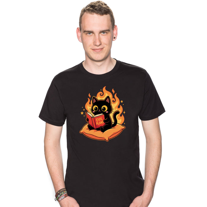 Zwarte Kat Leest "Evil Plans" - Boze Plannen met Stijl - T-Shirt Man Colin